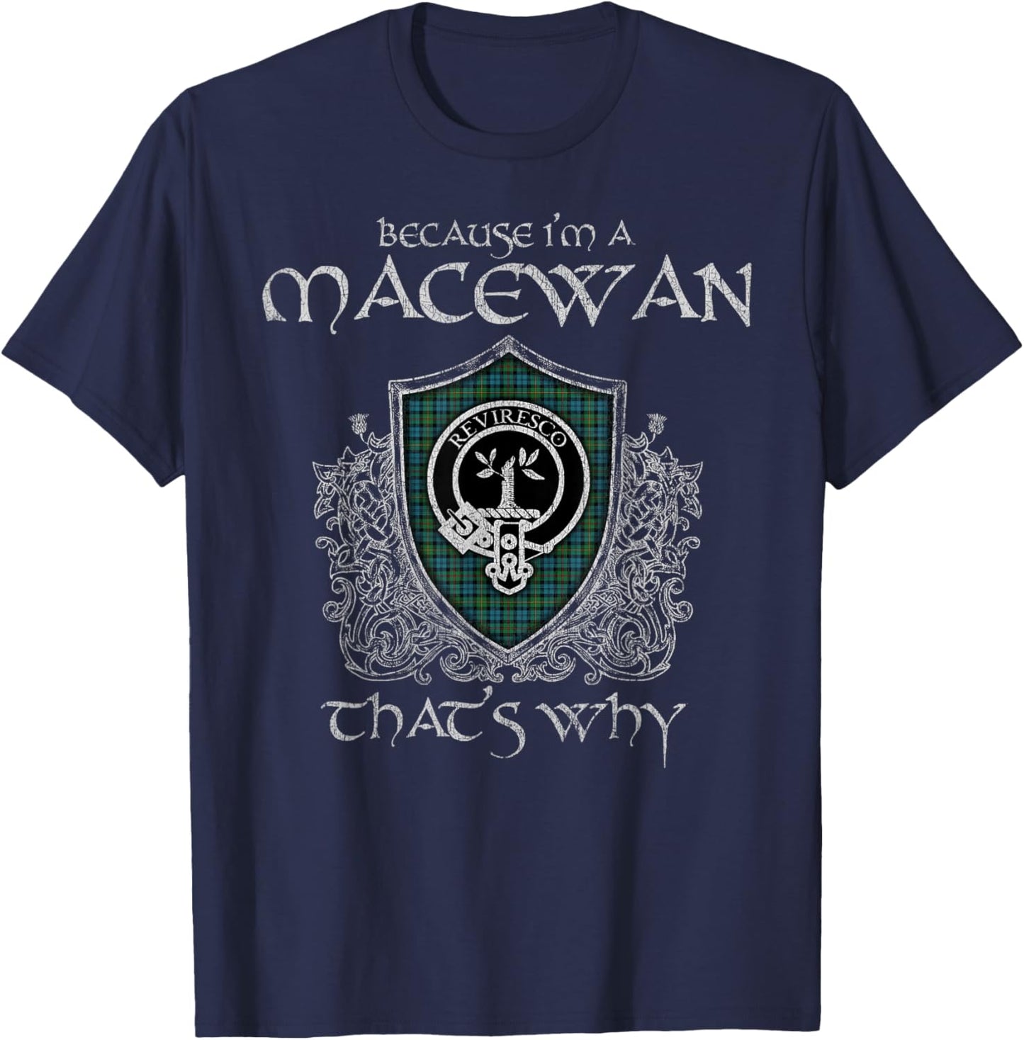 Clan MacEwan Crest Tartan Celtic Last Name Vinatge T-Shirt - T-Shirt | Navy
