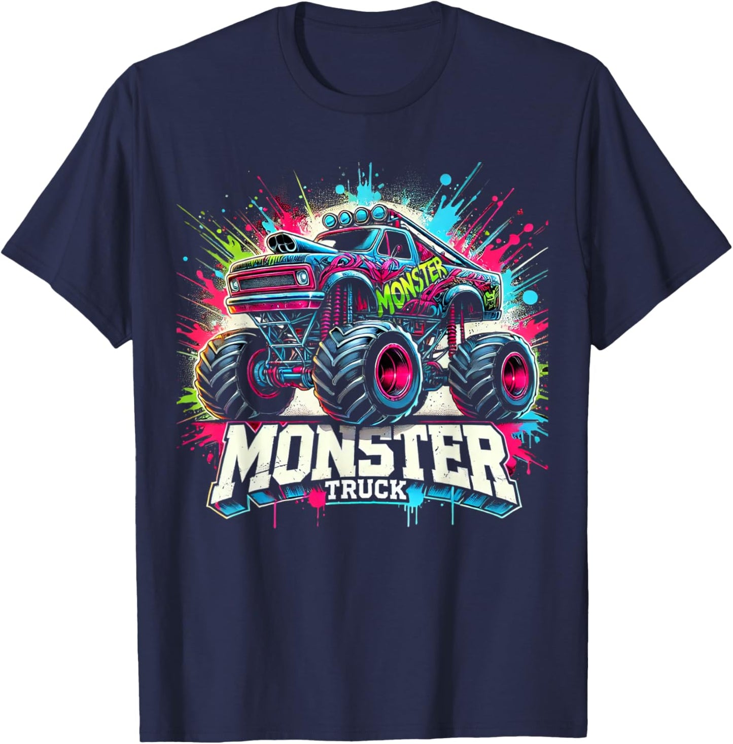 Monster Truck Retro Colorful Graffiti Toddlers Youth Adults T-Shirt - T-Shirt | Navy