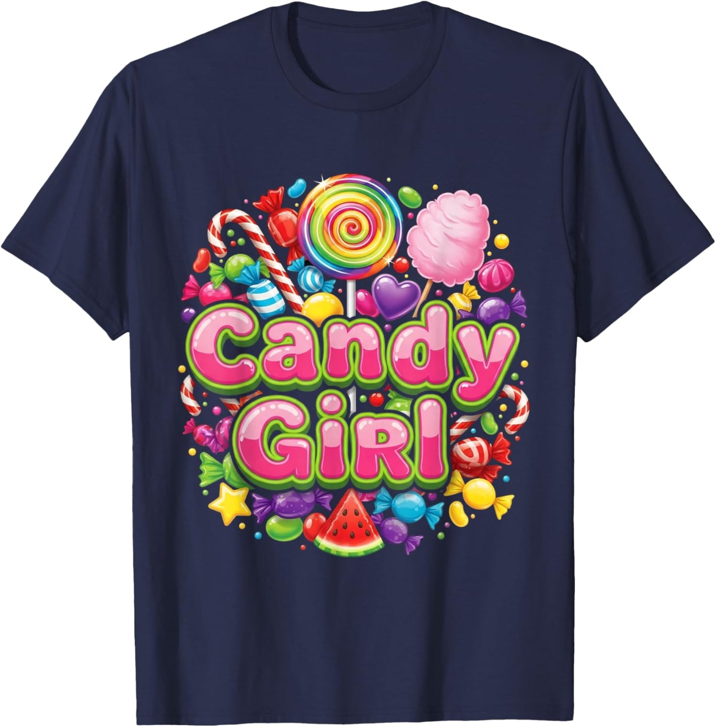 Candy and Girl Candy Lovers Cute Cotton Sweetie Candy Lover T-Shirt - T-Shirt | Navy