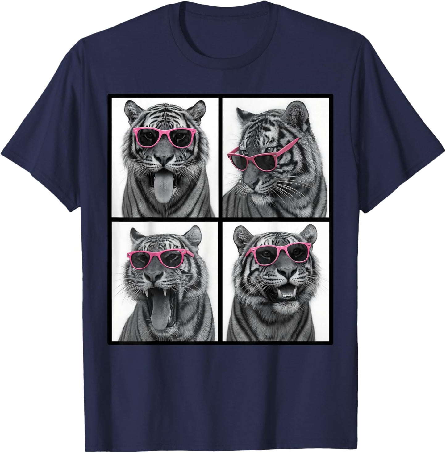 Animals Photo Funny Tiger Wearing Sunglasses Photobooth T-Shirt - T-Shirt | Navy