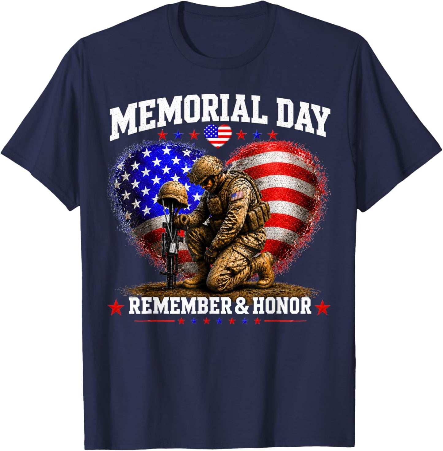 Memorial Day USA Flag Remember Honor Patriot Men Women Kids T-Shirt - T-Shirt | Navy