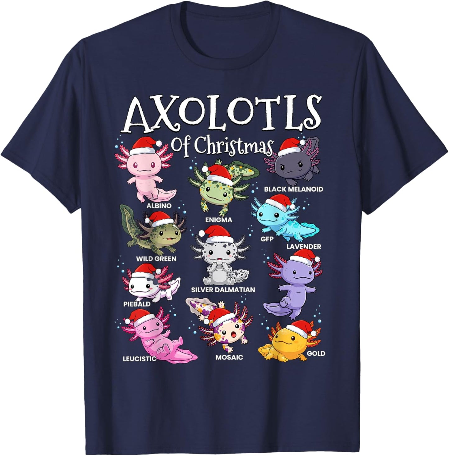Axolotls of Christmas Kawaii Cool Graphic for Boys Girls T-Shirt - T-Shirt | Navy