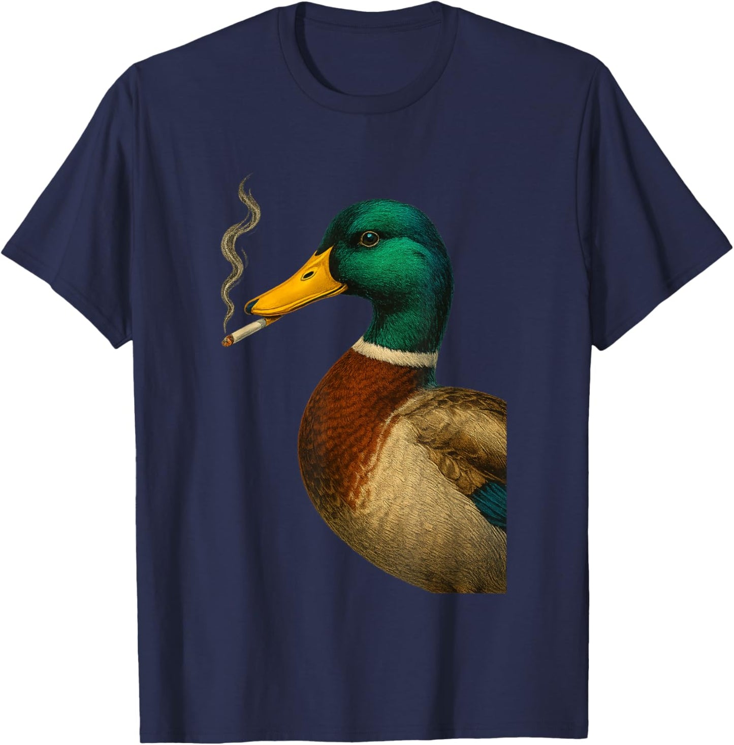 Mallard Duck Smoking a Cigarette Vintage Funny Duck Hunting T-Shirt - T-Shirt | Navy