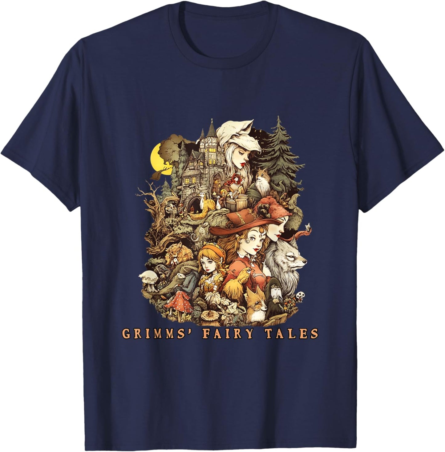 Grimms' Fairy Tales Folklore by Jacob and Wilhelm Grimm T-Shirt - T-Shirt | Navy
