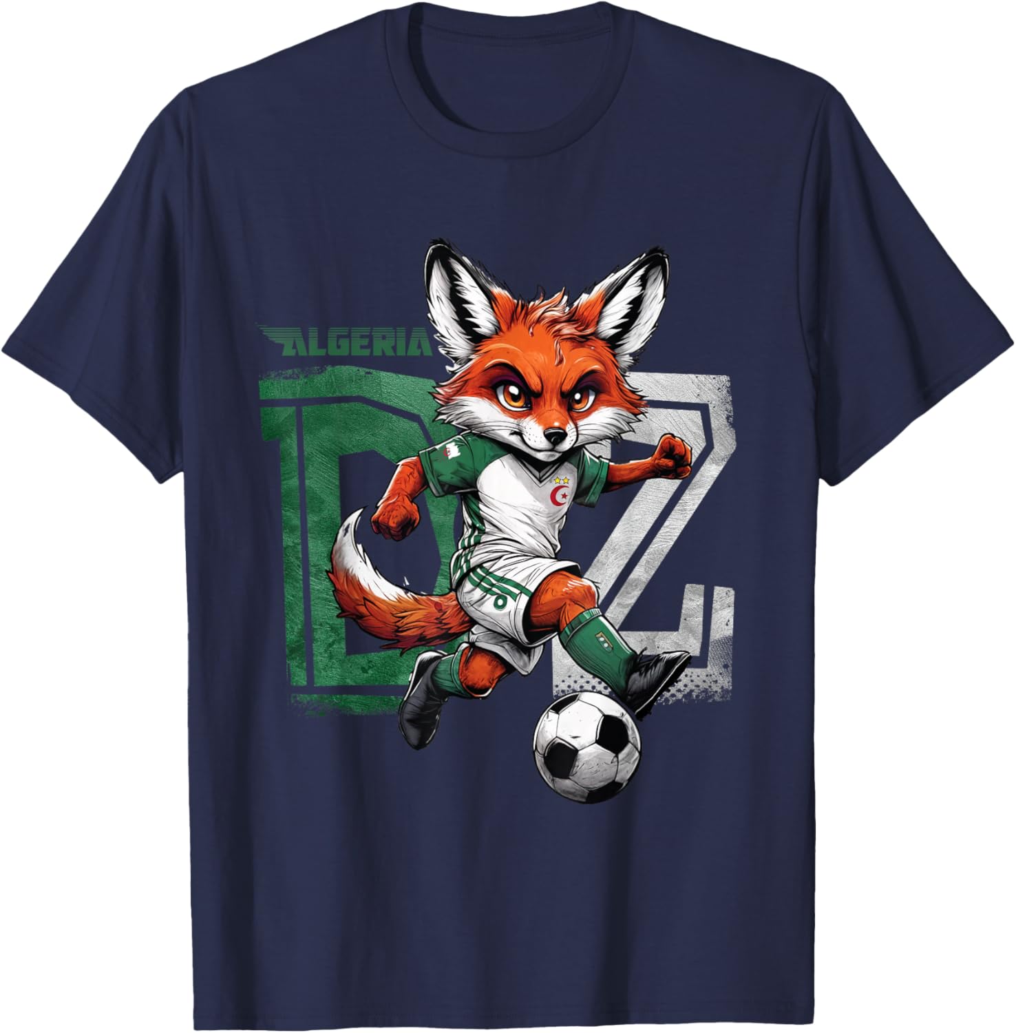 Fennec Algerian Flag Football Gift Jersey Dz T-Shirt - T-Shirt | Navy