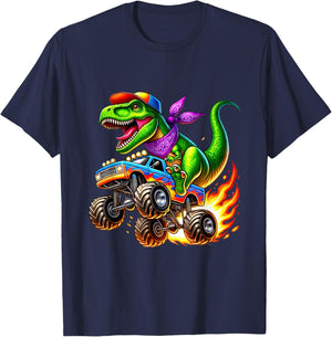 Adventurous Dinosaur On Monster Truck T-Shirt - T-Shirt | Navy