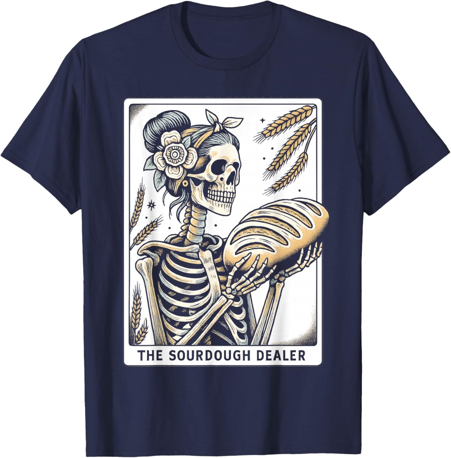 Sourdough Bread Skeleton Tarot Card Homemaker Baking Art T-Shirt - T-Shirt | Navy
