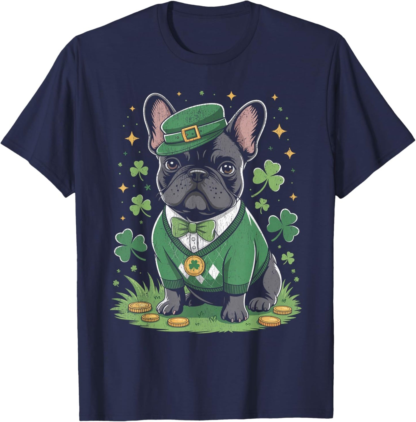 St. Patrick Bouledogue français drôle Frenchie Trèfle T-Shirt - T-Shirt | Navy