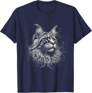 Vintage Maine Coon Cat Face Graphic Art Design T-Shirt - T-Shirt | Navy