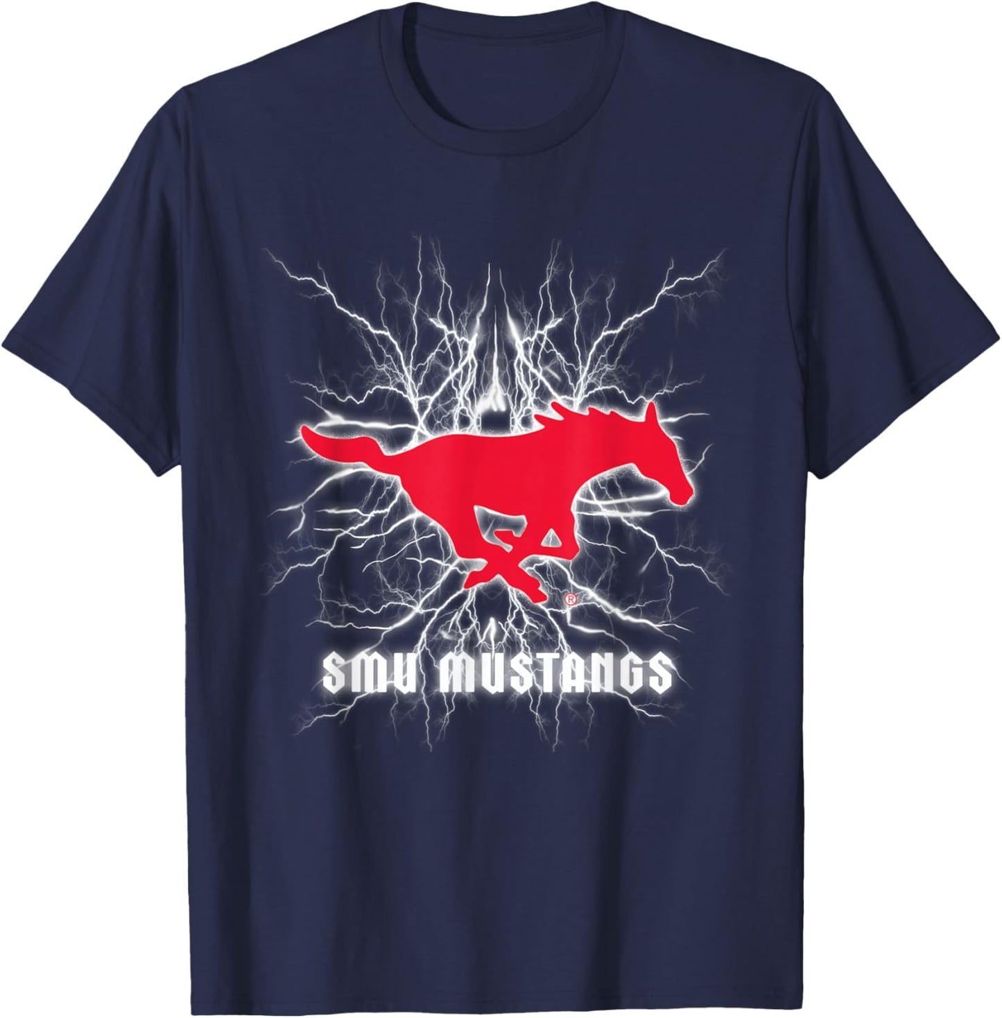 Elite Authentics SMU Mustangs 90's Lightning - Black, Small, -Adult T-Shirt - T-Shirt | Navy