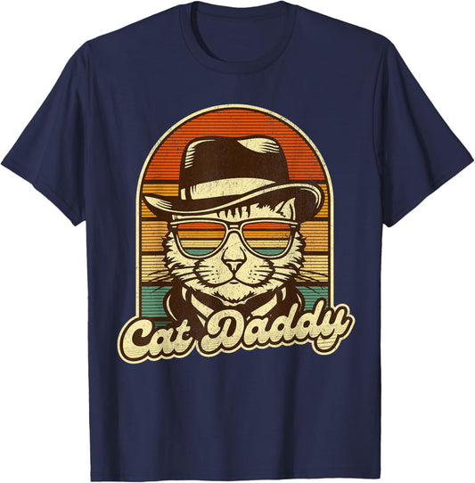 Funny Father's Day Cat Daddy Dad Papa Best Cat Dad T-Shirt - T-Shirt | Navy