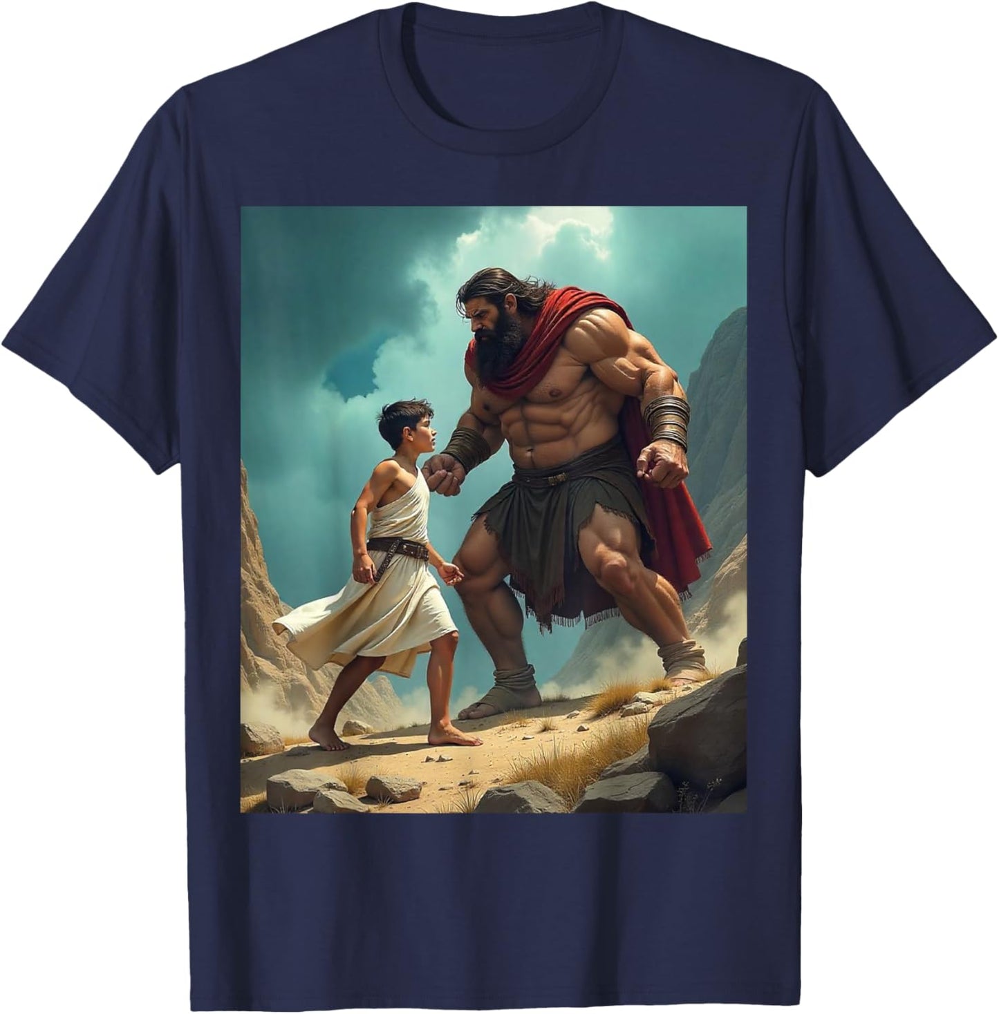 David and Goliath Bible Book of Samuel King David Painting T-Shirt - T-Shirt | Navy