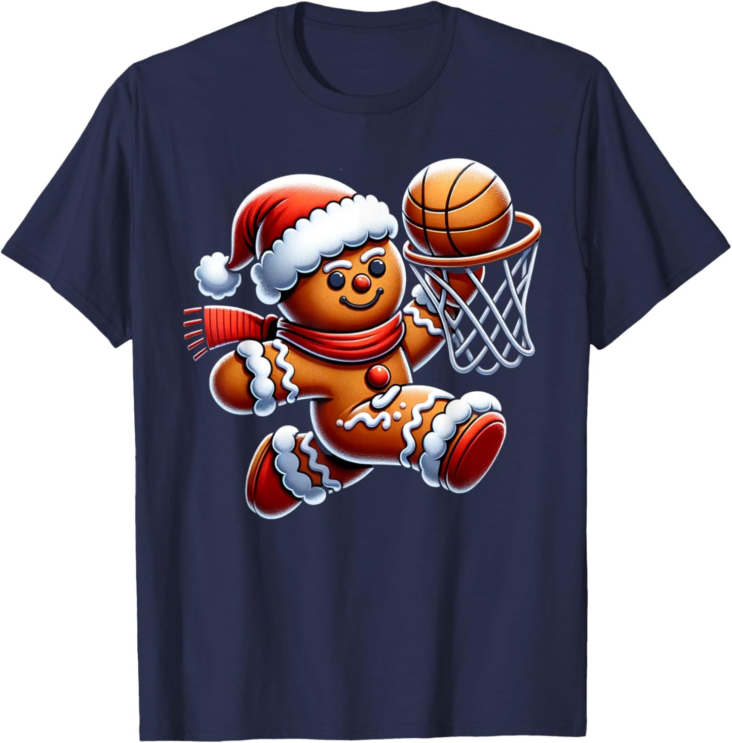 Gingerbread Man Playing Basketball Christmas Xmas Kids T-Shirt - T-Shirt | Navy