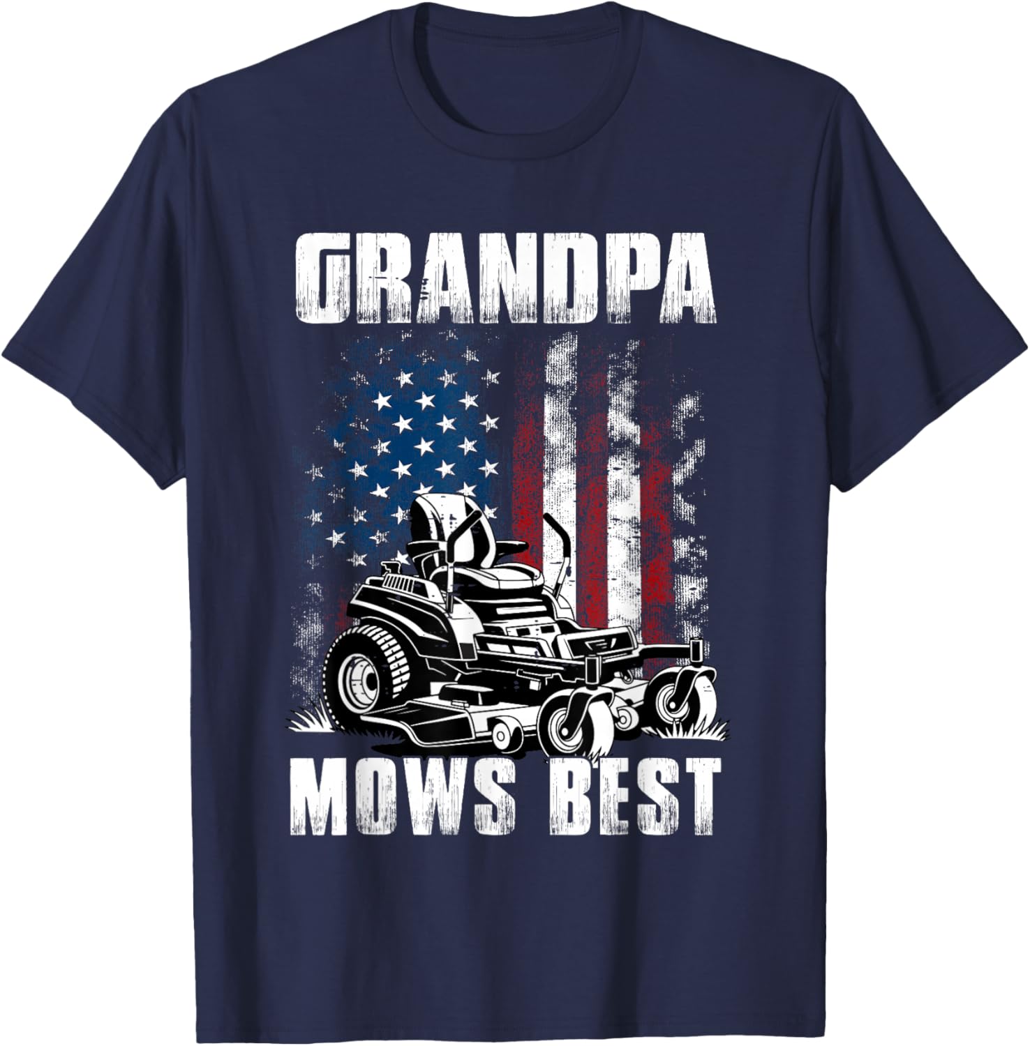 Funny Grandpa Mows Best Men Grandpa Papa Fathers Day T-Shirt - T-Shirt | Navy