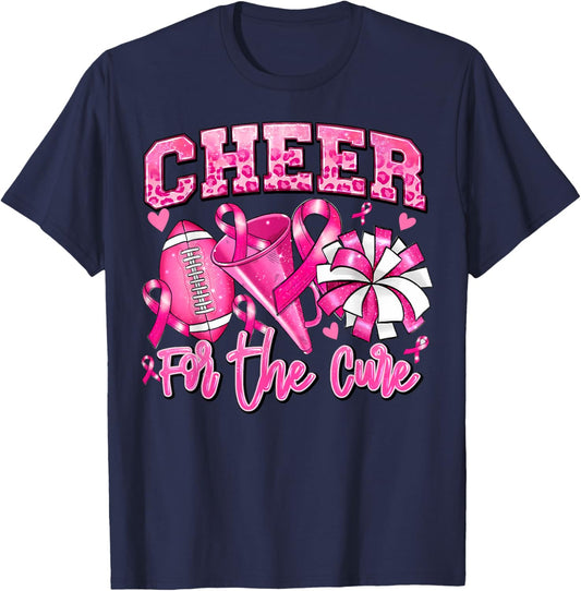 Football Cheer For The Cure Pink Ribbon Breast Cancer T-Shirt - T-Shirt | Navy