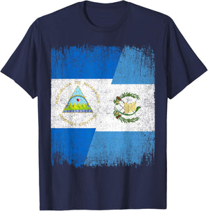 Half Nicaragua Guatemala Split Flag Nicaraguan Pride Roots T-Shirt - T-Shirt | Navy