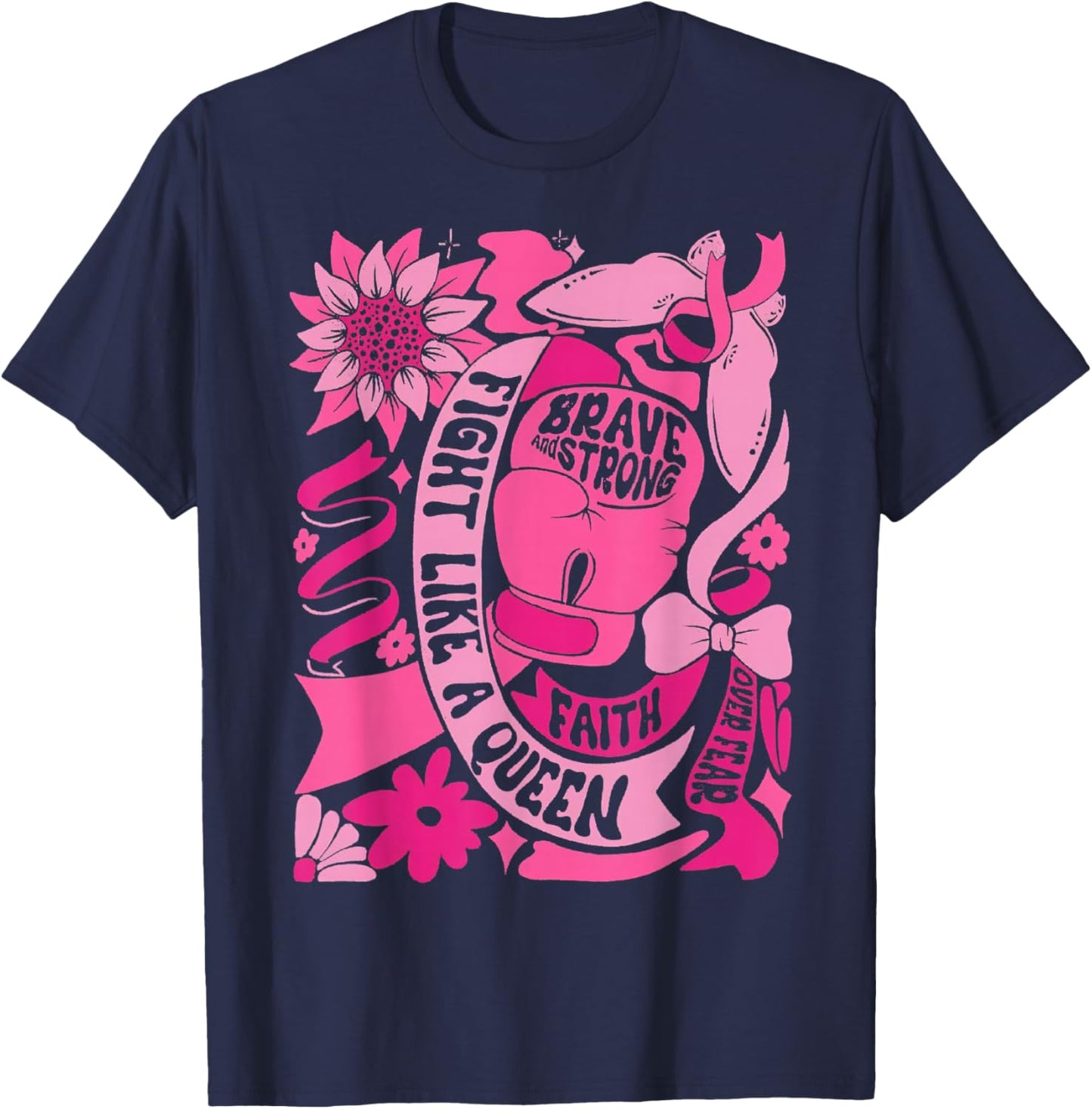 Fight Like A Queen Women Girl Breast Cancer Warrior T-Shirt - T-Shirt | Navy