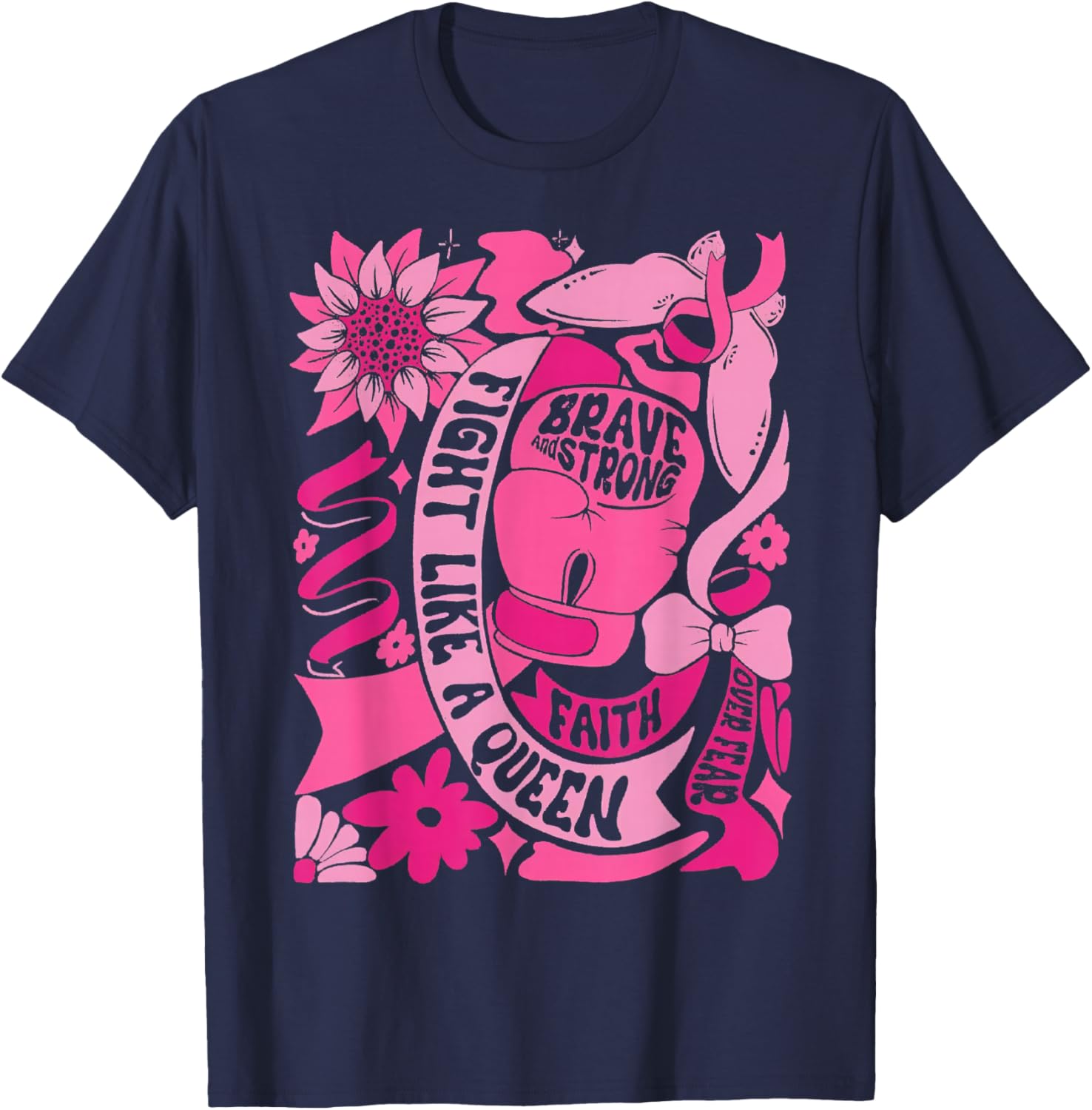 Fight Like A Queen Women Girl Breast Cancer Warrior T-Shirt - T-Shirt | Navy