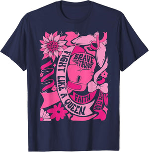 Fight Like A Queen Women Girl Breast Cancer Warrior T-Shirt - T-Shirt | Navy