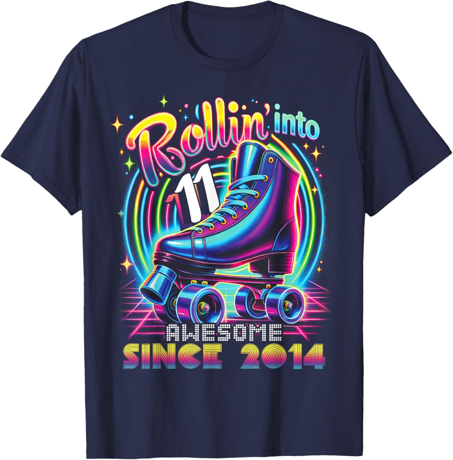 Birthday Roller Skating 11th Girl Rollin into 11 Skate Party T-Shirt - T-Shirt | Navy