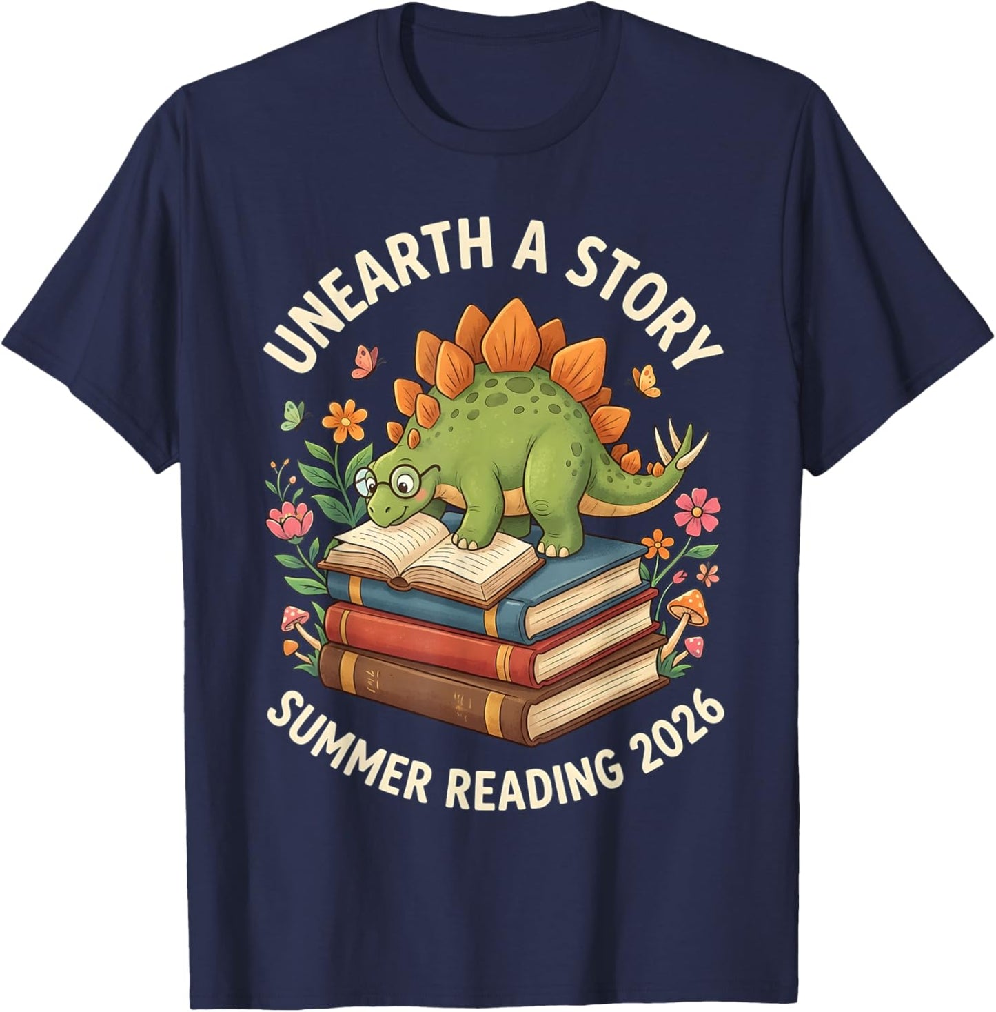 Unreath a Story Summer Library Reading 2026 Dinosaur Book T-Shirt - T-Shirt | Navy