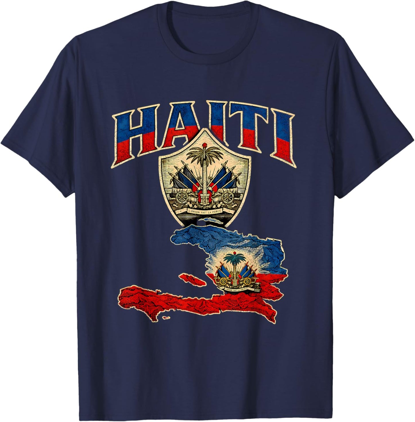 Proud Haitian Flag Haiti Map T-Shirt - T-Shirt | Navy