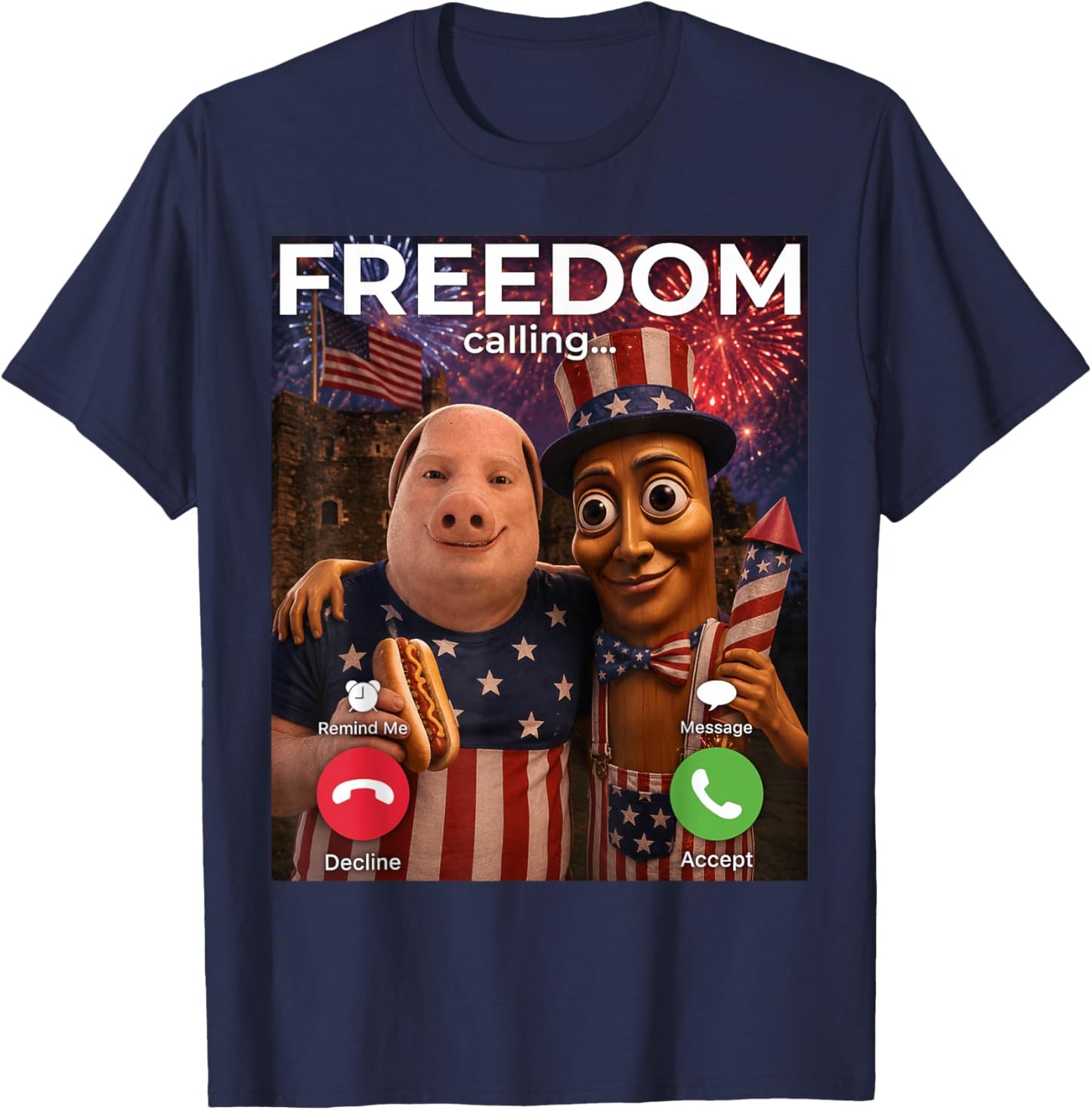 Independence Day Internet Meme Tung Sahur John Pork US Joke T-Shirt - T-Shirt | Navy