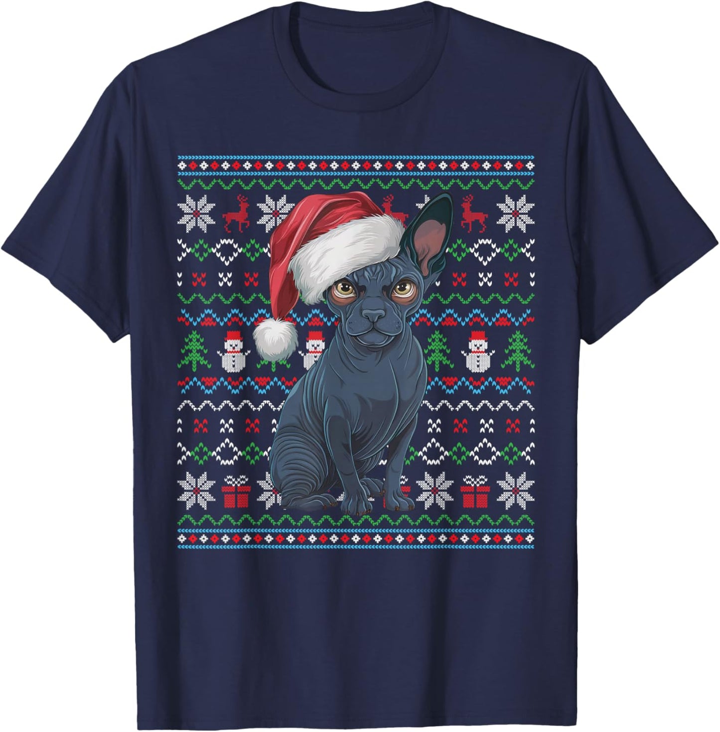 Ugly Sphynx Dog Lovers Xmas Sweater Santa Christmas T-Shirt - T-Shirt | Navy