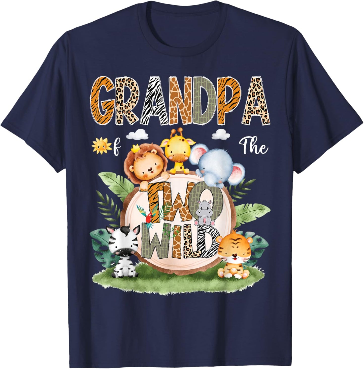 Grandpa Of The Two Wild 2Nd Birthday Safari Animal Lover T-Shirt - T-Shirt | Navy