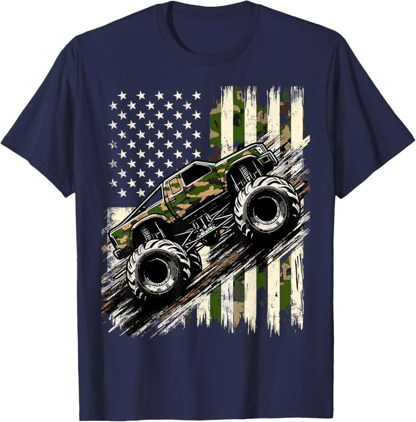 Monster Trucker Camo USA Flag American T-Shirt - T-Shirt | Navy