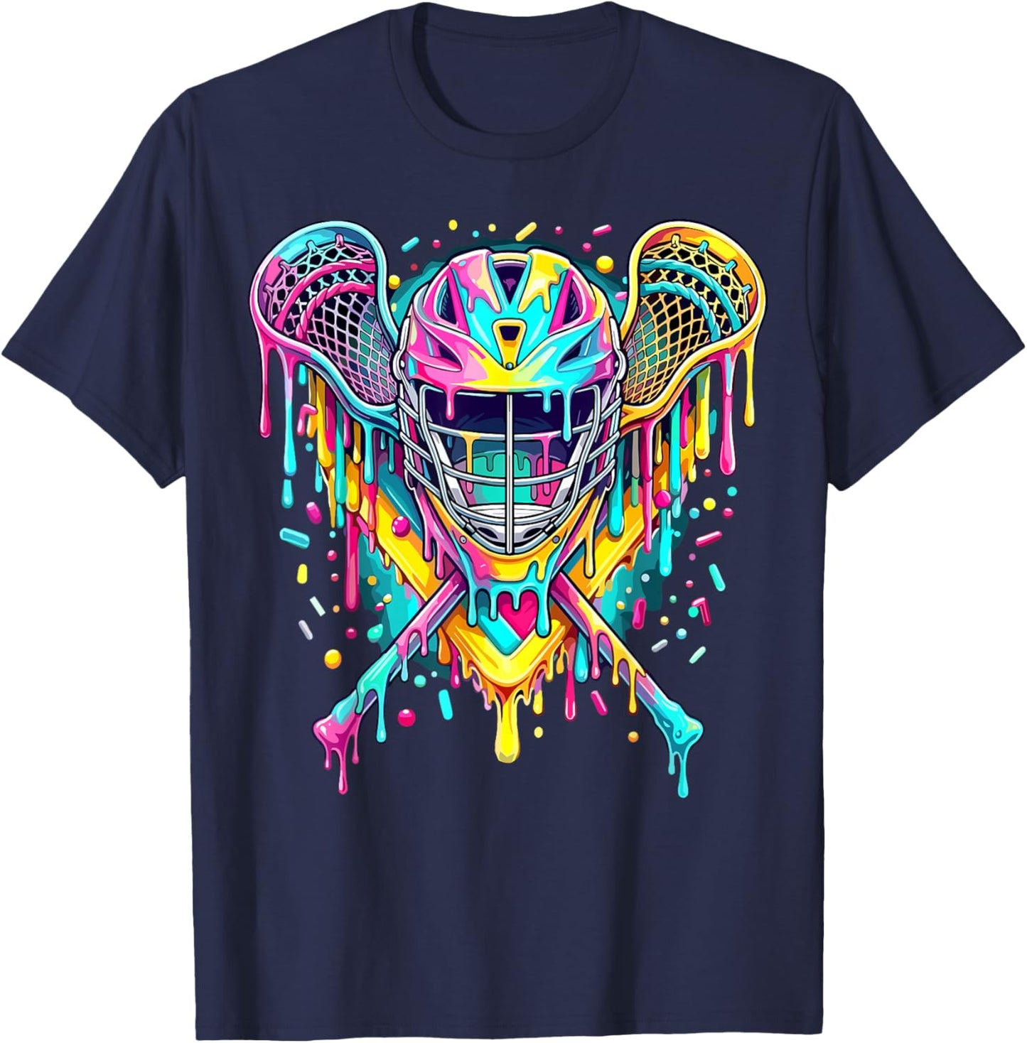 Lacrosse Drip Ice Cream Lax Helmet Sticks T-Shirt - T-Shirt | Navy
