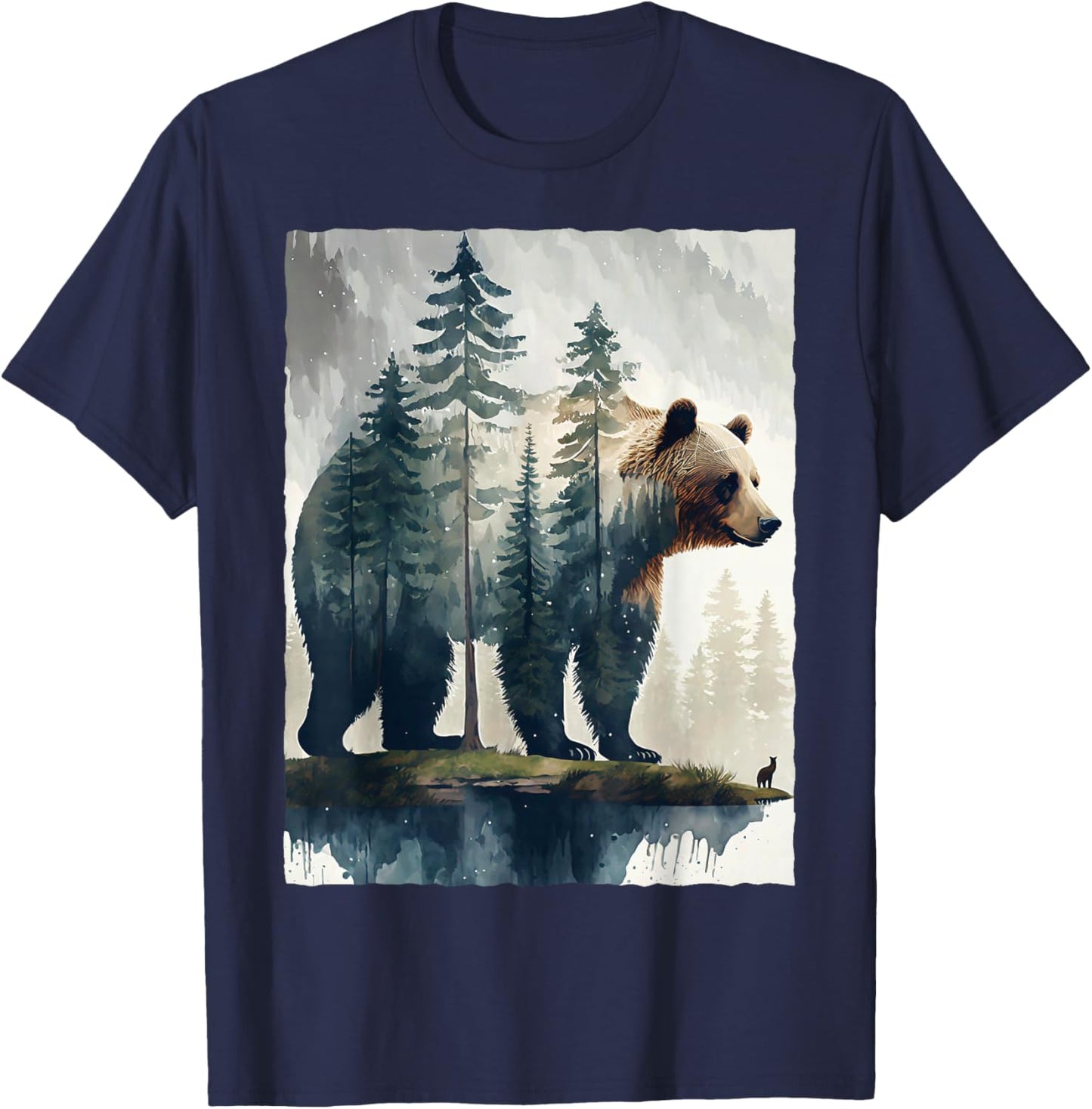 Grizzly Bear Forest Silhouette Nature Hiking Camping Art T-Shirt - T-Shirt | Navy