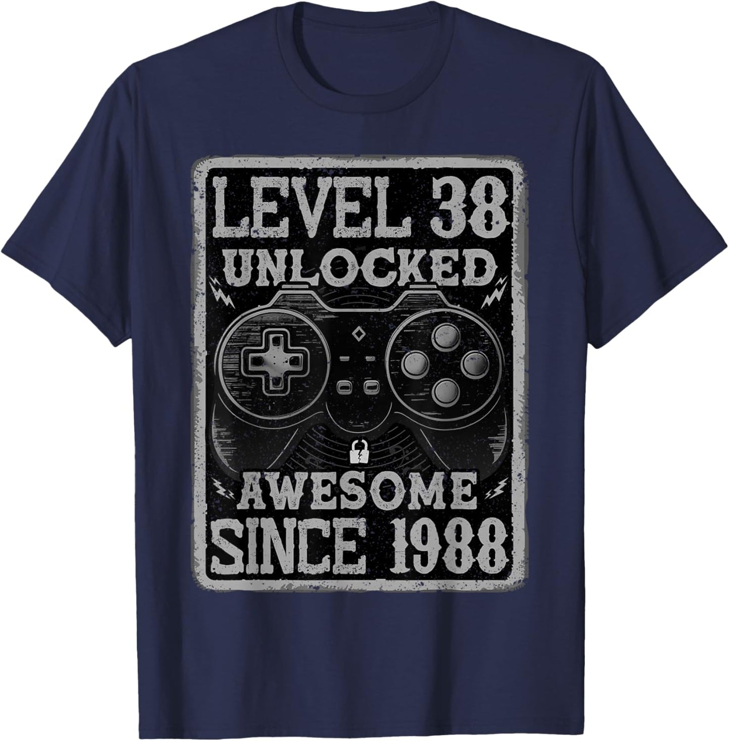 Level 38 Unlocked Awesome Since 1988 38th Birthday Gaming T-Shirt - T-Shirt | Navy