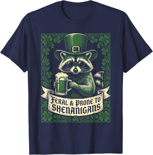 Raccoon Feral and Prone to Shenanigans St Patricks Day T-Shirt - T-Shirt | Navy