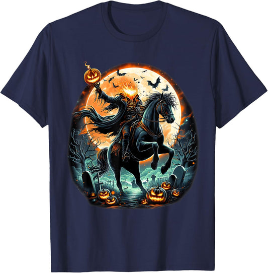 Pumpkin Headless Horseman Scary Halloween T-Shirt - T-Shirt | Navy