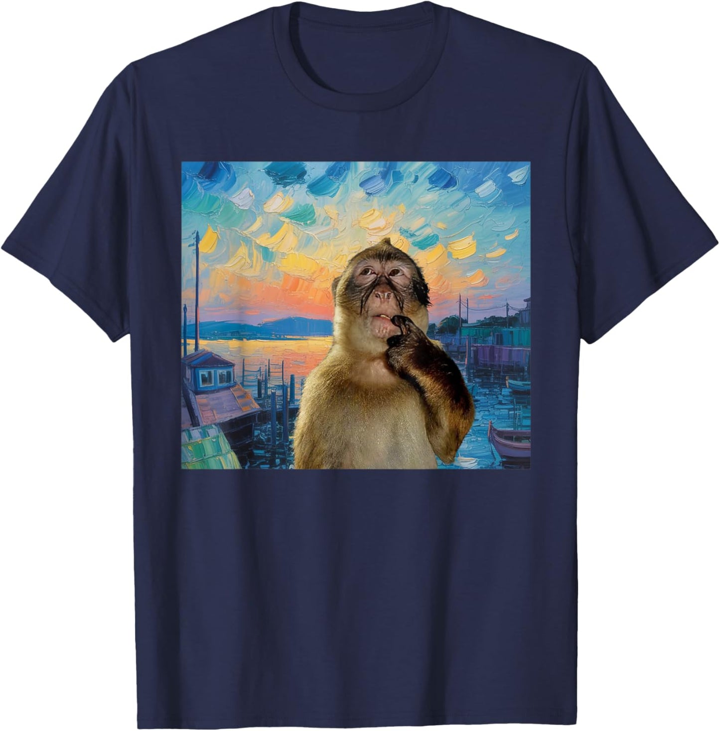Thinking Monkey Meme Brainrot Memes Oddly Specific Memes Kid T-Shirt - T-Shirt | Navy