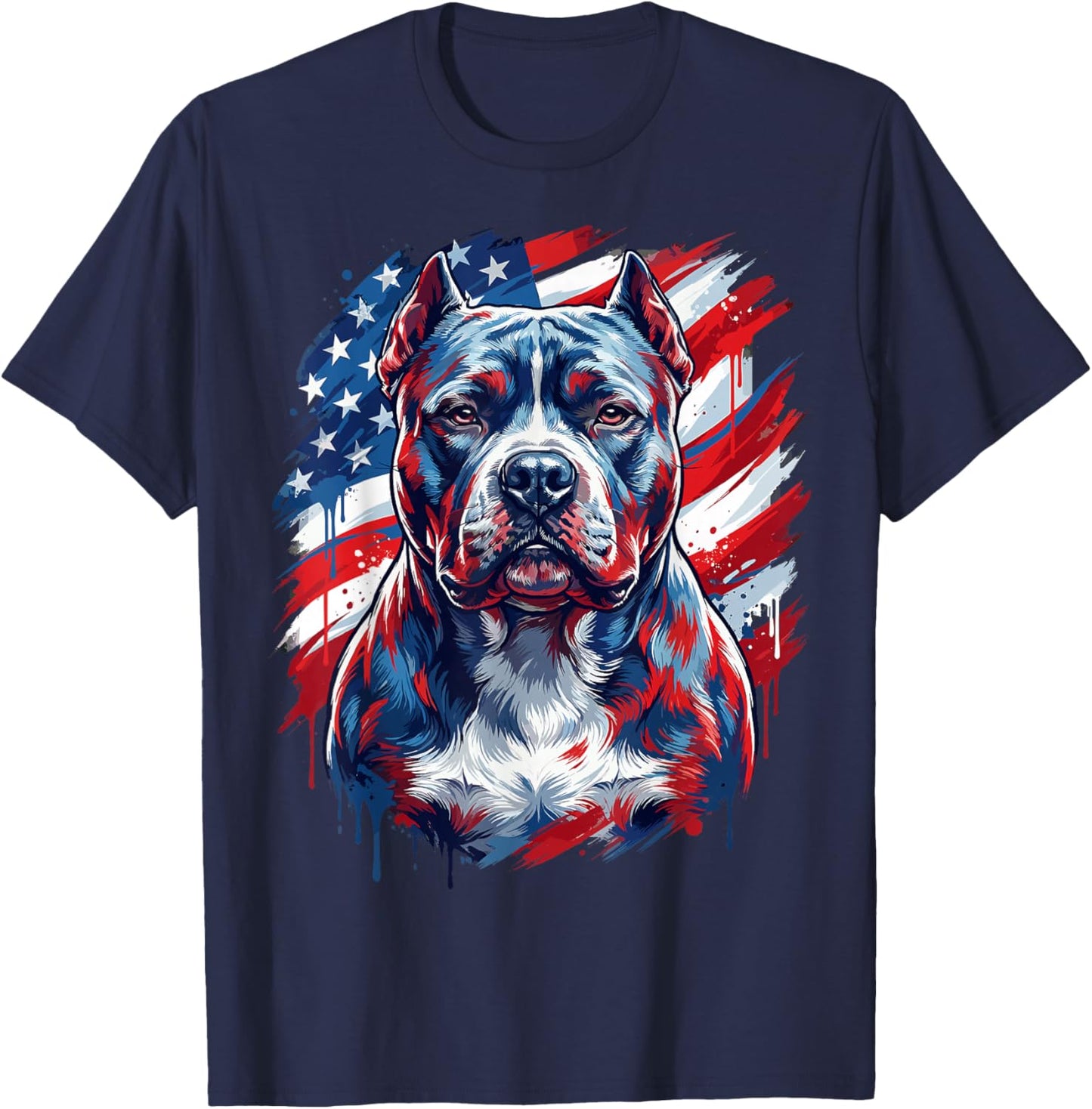 American Bully USA Flag Patriotic Dog Men T-Shirt - T-Shirt | Navy