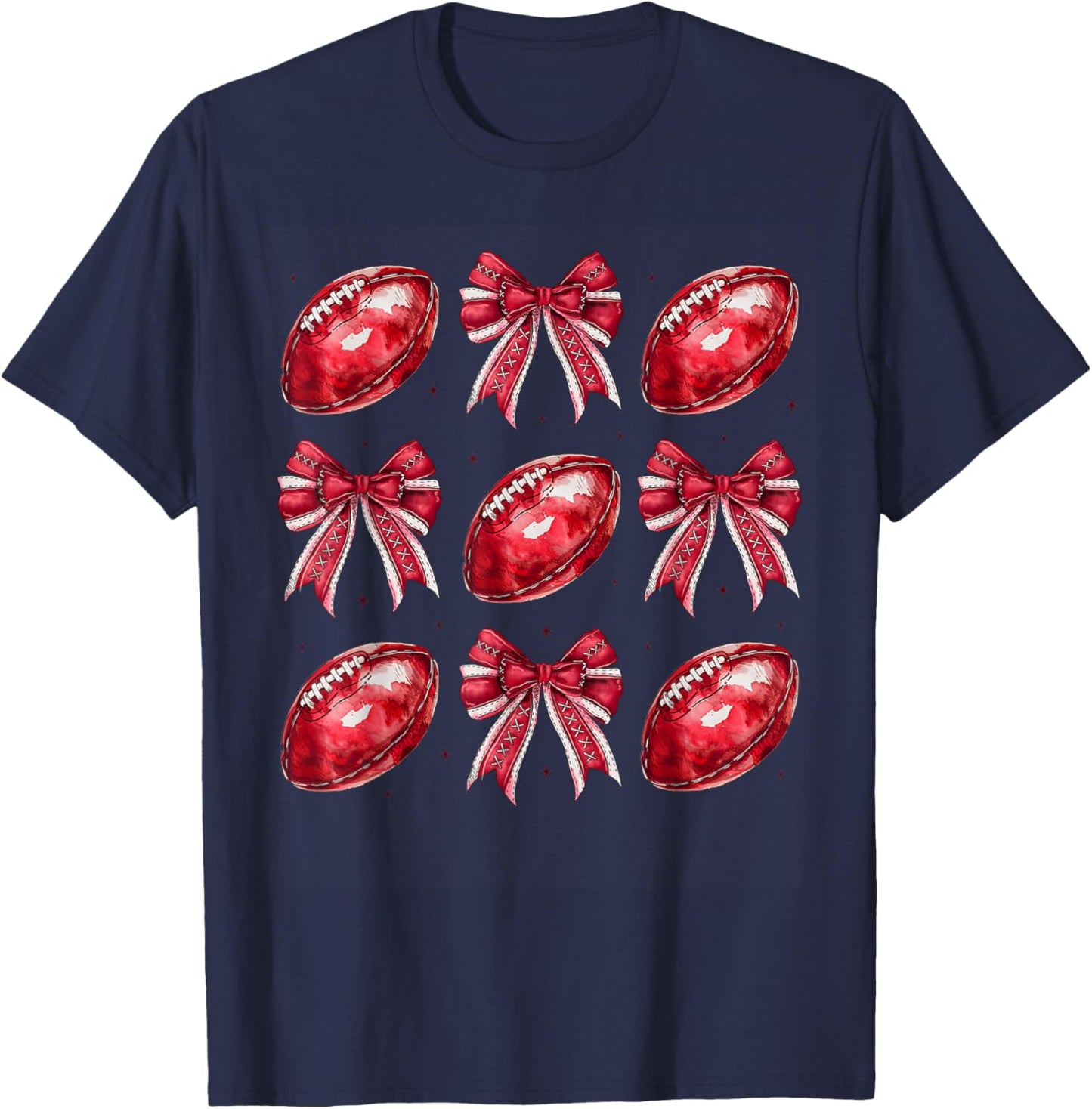 Cute Coquette Bow Game Day American Football Player Coach T-Shirt - T-Shirt | Navy