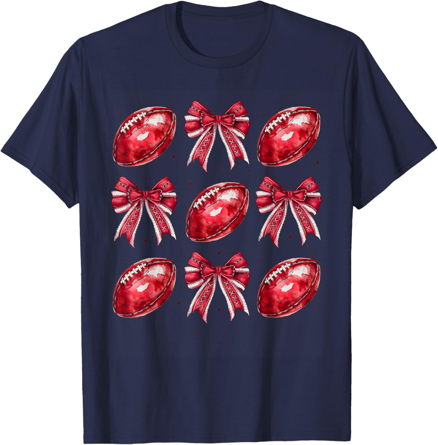 Cute Coquette Bow Game Day American Football Player Coach T-Shirt - T-Shirt | Navy