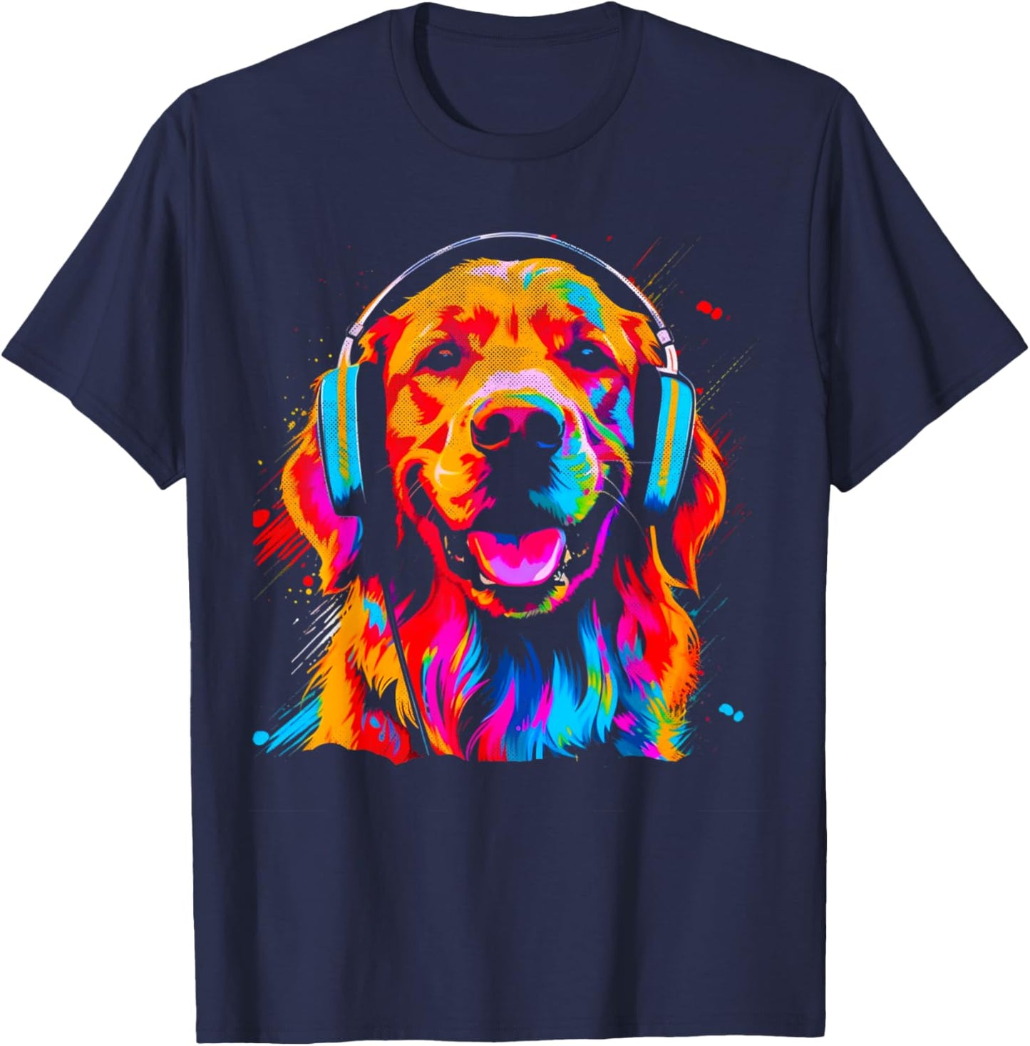 Vintage Golden Retriever DJ Dog Music Festival Graphic T-Shirt - T-Shirt | Navy