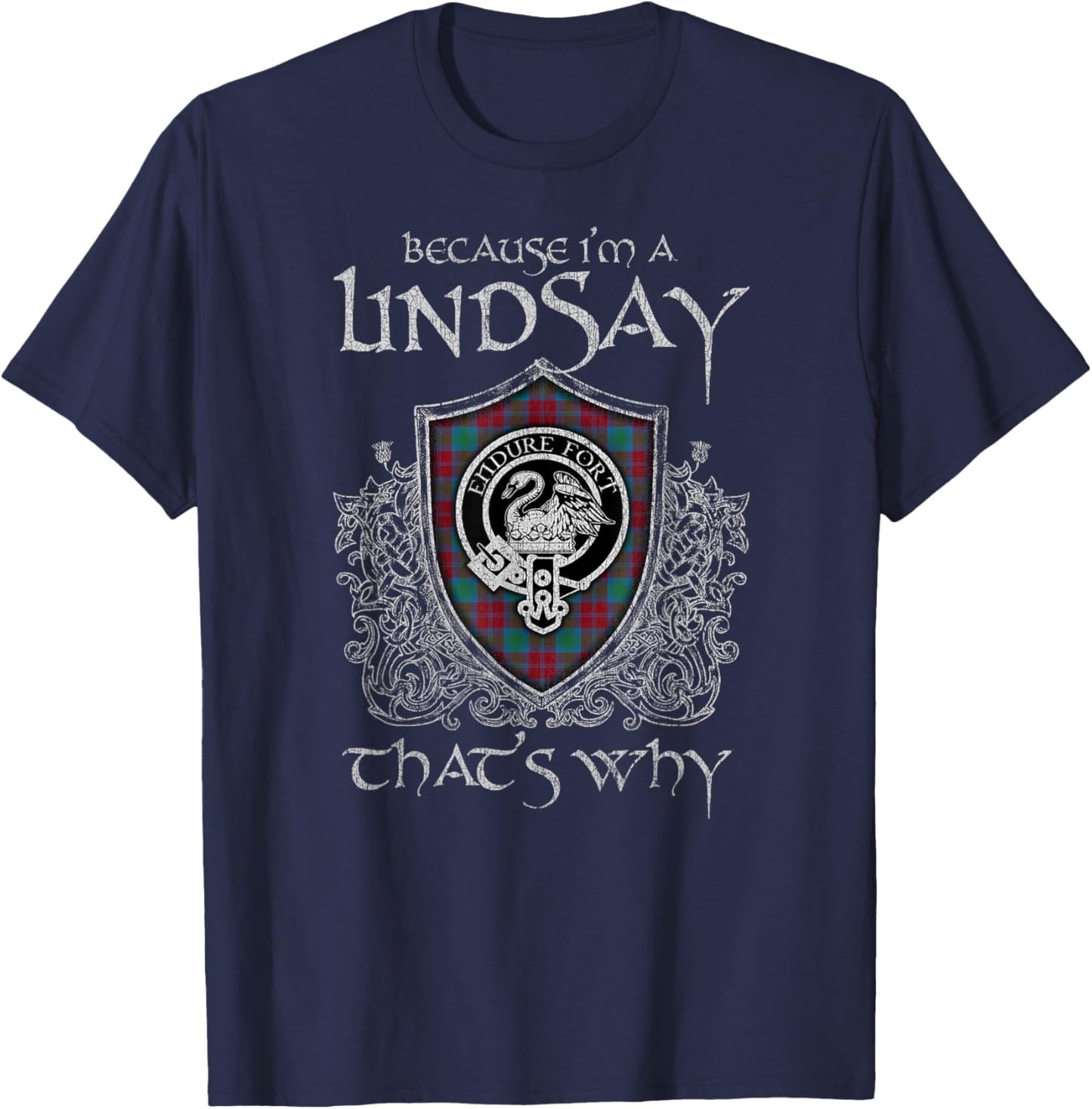 Clan Lindsay Crest Tartan Celtic Last Name Vinatge T-Shirt - T-Shirt | Navy