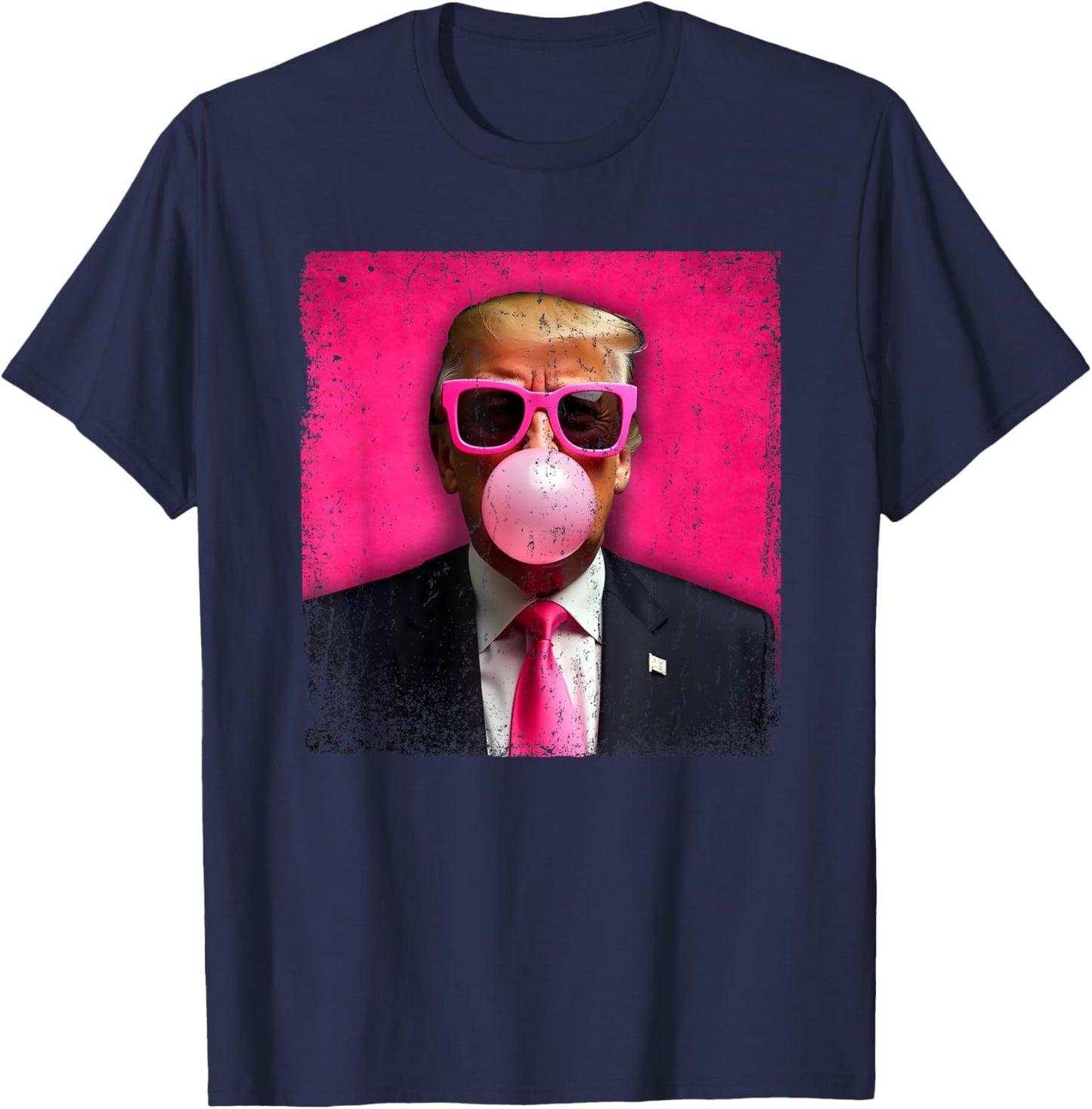 Trump Bubble Gum Pink Sunglasses Funny T-Shirt - T-Shirt | Navy