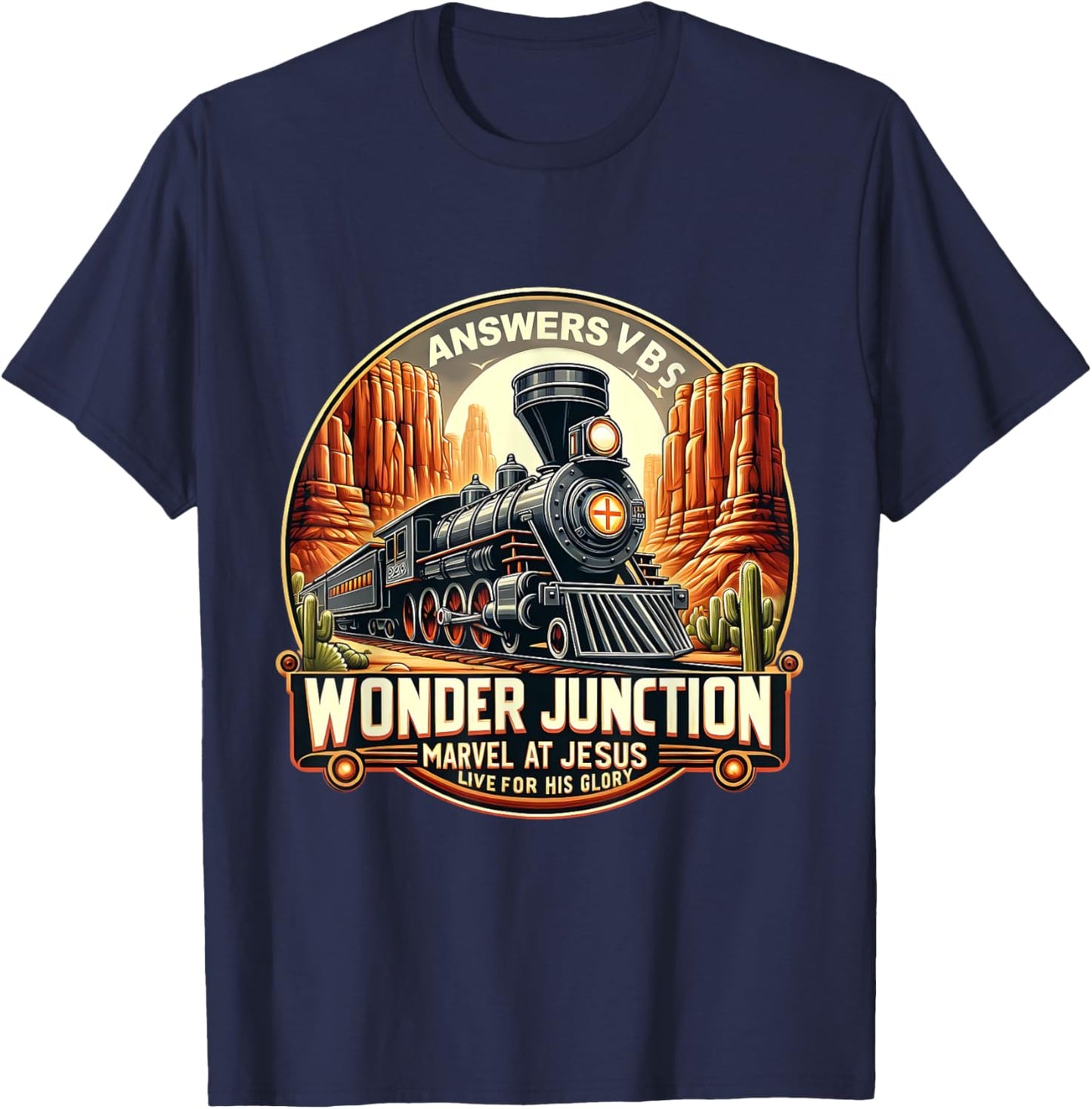 Answers VBS Wonder Junction Christian Train Theme Costume T-Shirt - T-Shirt | Navy