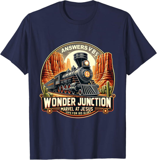 Answers VBS Wonder Junction Christian Train Theme Costume T-Shirt - T-Shirt | Navy