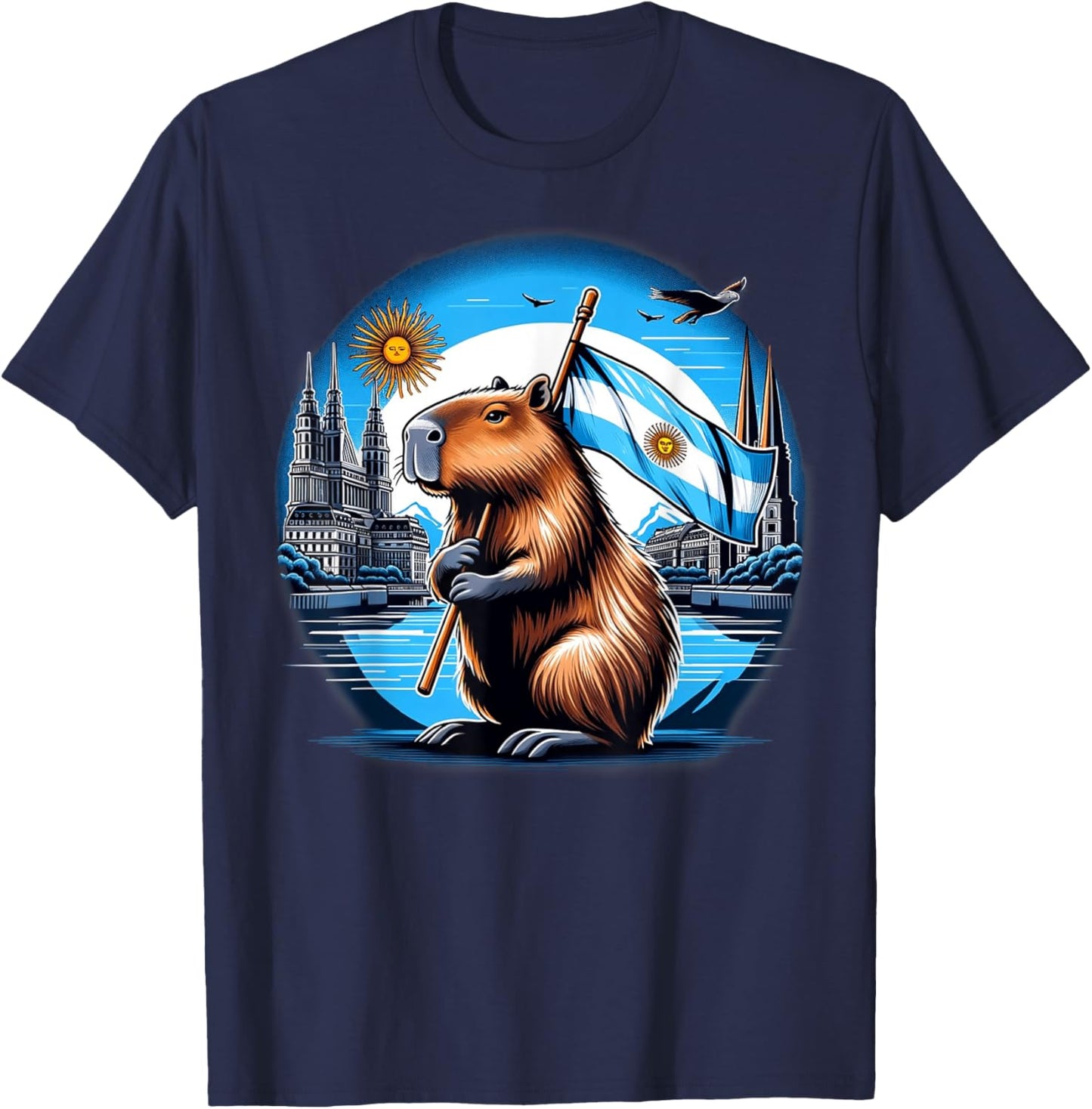 Argentina Flag Capybara - National Day Capivara T-Shirt - T-Shirt | Navy