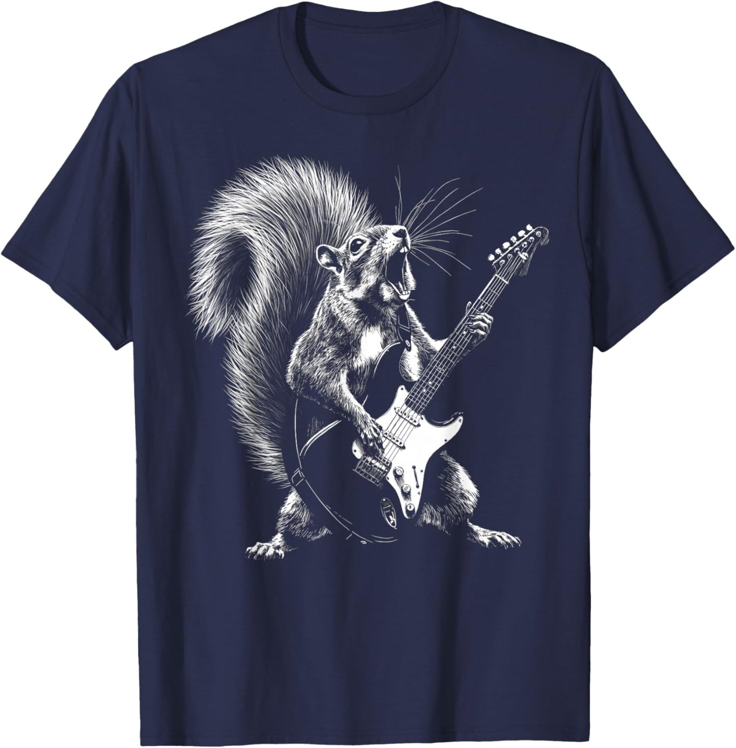 Rock Star Squirrel Playing Guitar Rodent Animal Guitarist T-Shirt - T-Shirt | Navy