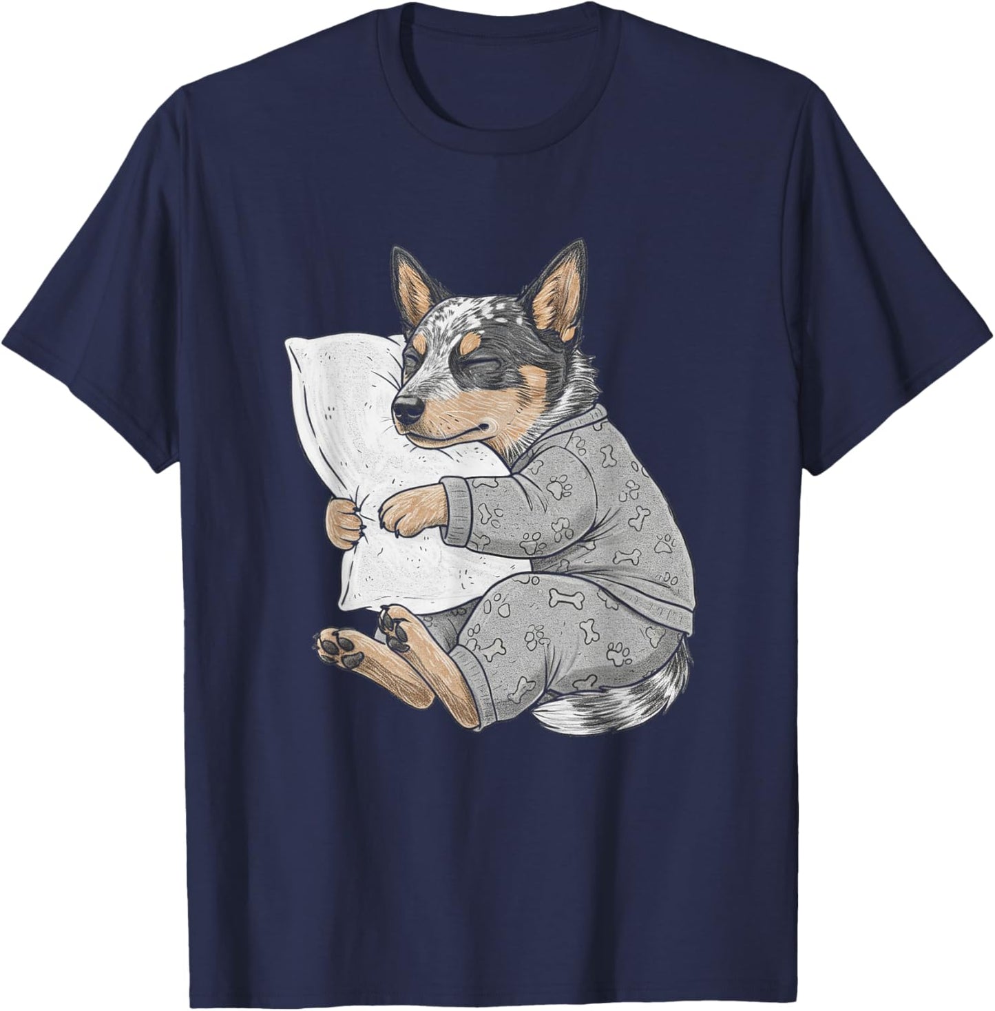 Funny Sleepy Australian Cattle Dog Pajama Men Women Kids T-Shirt - T-Shirt | Navy