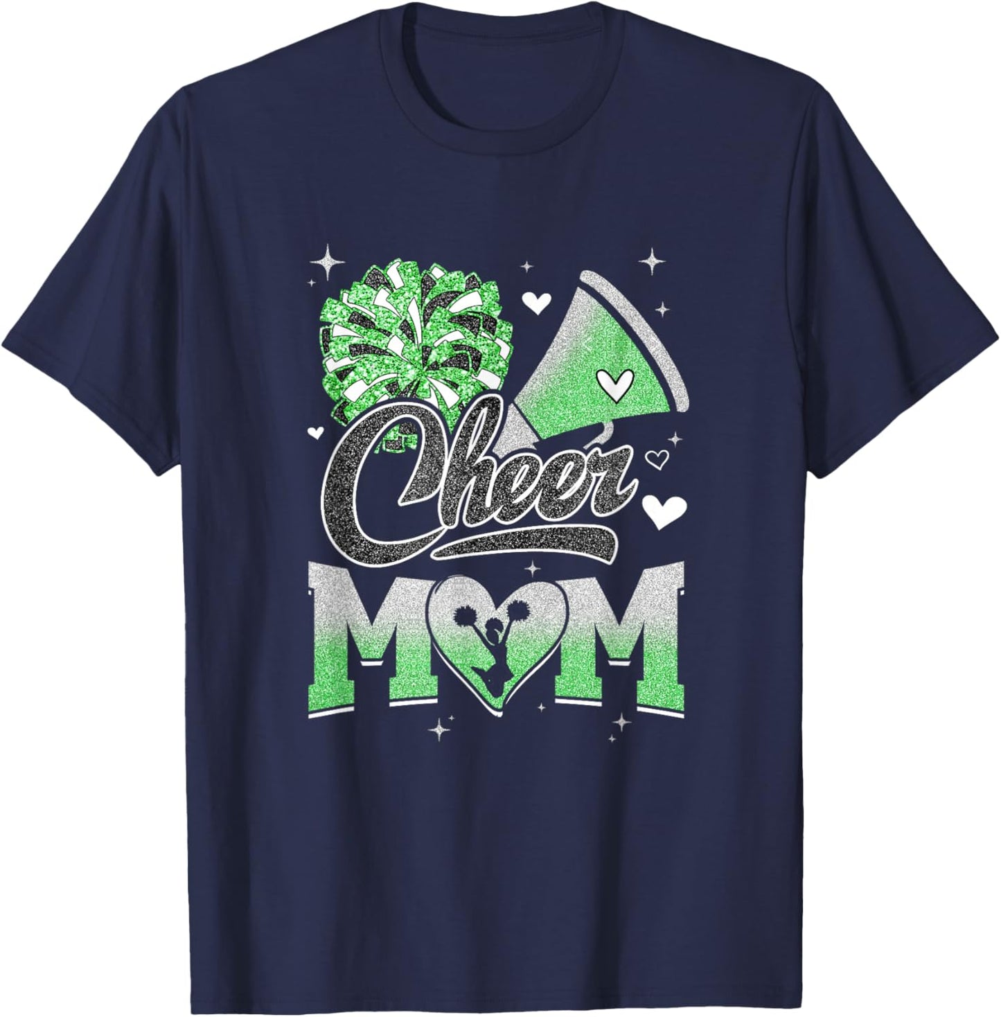 Cheer Mom Green Cheerleading Football Graphic T-Shirt - T-Shirt | Navy