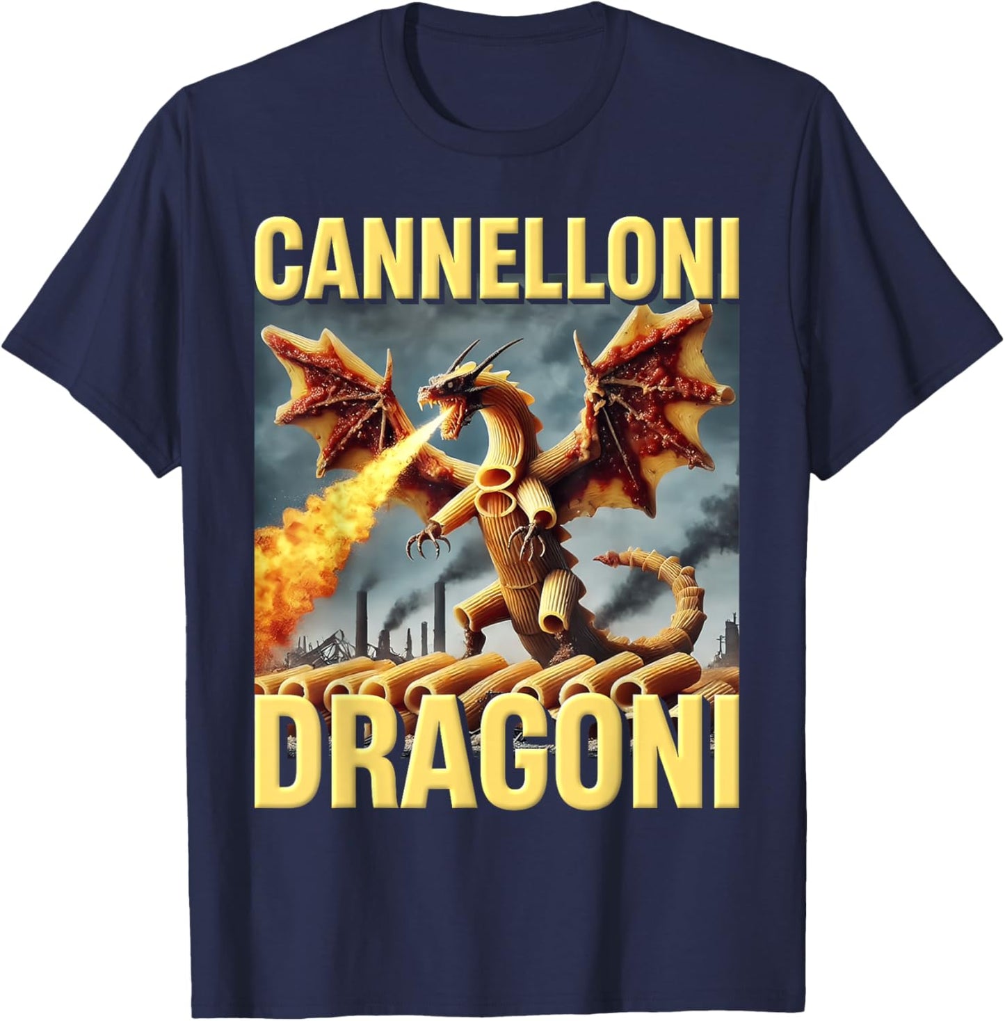 AI Generated Funny Pasta Dragon Brainrot Cannelloni Dragoni T-Shirt - T-Shirt | Navy