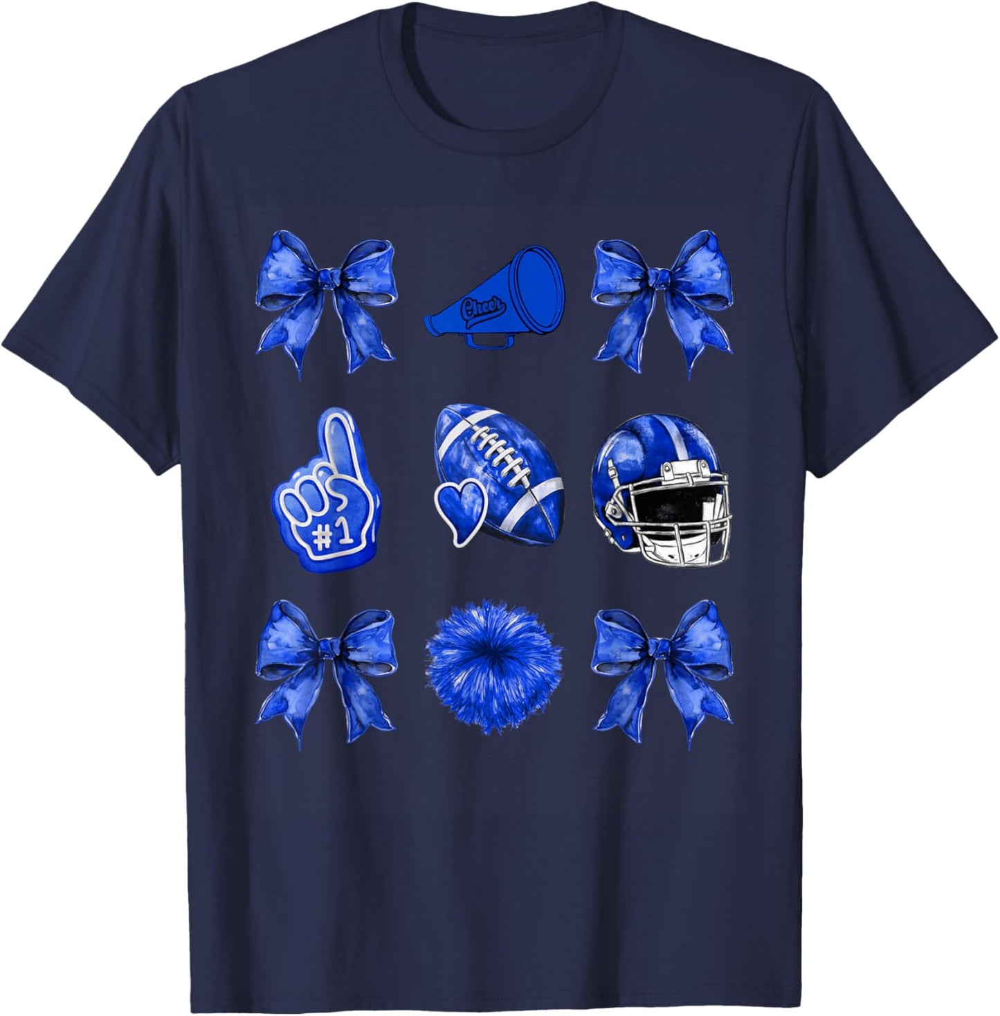 Cute Coquette Bow Game Day American Football Player Coaches T-Shirt - T-Shirt | Navy